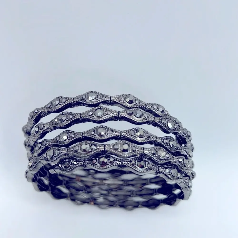 Elegant Geometrical Wrap Gunmetal Silver Bangle Wrap Around Expandable Bracelet